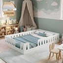 Ver imagem 1 de Cama Montessoriana Casal Penelope com Colchão Baixa no Chão Grades Laterais Conforto Quarto - Branco