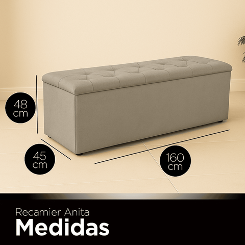 Recamier Bau Estofado Casal Queen Padrão Anita 160 Cm Veludo