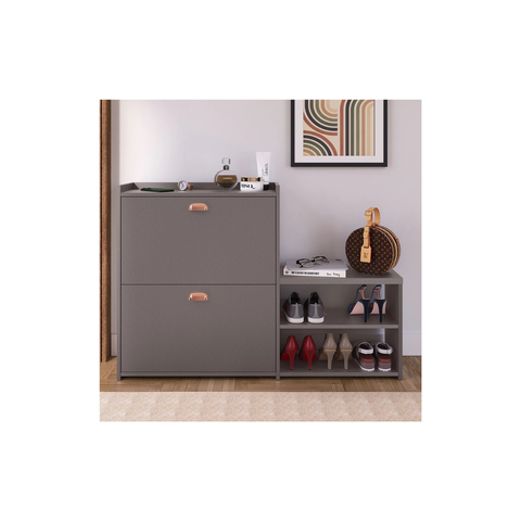 Sapateira Organizadora de Sapatos Milano com Banco 2 Portas:cinza/perola