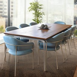 Cadeira Estofada com Estrutura de Aço Champanhe Tecido Blue Eisen - 7