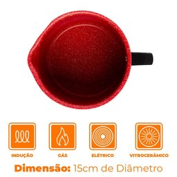 Leiteira de Indução Revestimento Antiaderente Cerâmica Preto e Vermelho 1,7l - Lyor - 4