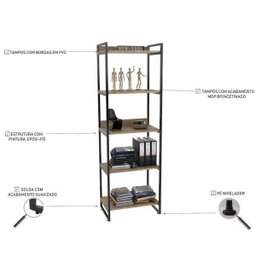Estante para Livros Industrial 187cmx60cm 5 Prateleiras Kuadra - 4