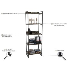 Estante para Livros Industrial 187cmx60cm 5 Prateleiras Kuadra - 4
