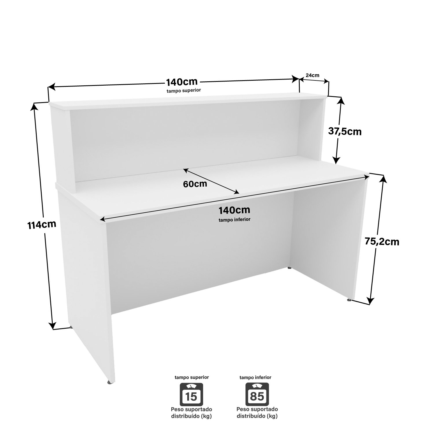 Balcão Atendimento Recepção Consultório 1400x600 Netmobil - Branco - 6