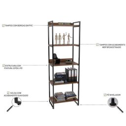 Estante para Livros Industrial 187cmx60cm 5 Prateleiras Kuadra - 5