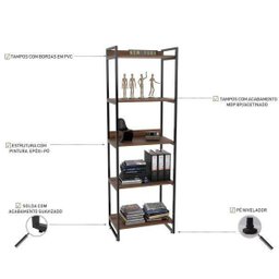 Estante de Livros Industrial Aço 60CMX187CM 5 Prateleiras Kuadra Marrom/Nogal - 5 Estante de Livros Industrial Aço 60CMX187CM 5 Prateleiras Kuadra Marrom/Nogal - 5