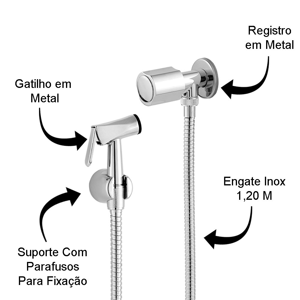 Ducha Higiênica Banheiro Metal 1/4 de Volta Mang. 1,20m Acabamento C40 - 2