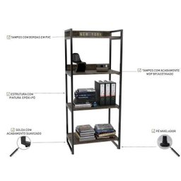 Estante para Livros Industrial 145cmx60cm 4 Prateleiras Kuadra - 5