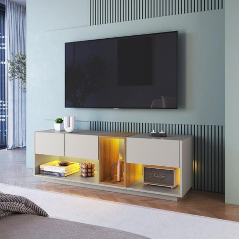 Rack para TV até 55 Polegadas com LED e 3 Gavetas Multimóveis Crpro-RCK031 Mel/Arenas