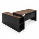 Ver imagem 4 de Conjunto Mesa Pedestal Presidente em L + Cadeira de Escritório Ergonômica Armário Lateral 3 Gavetas