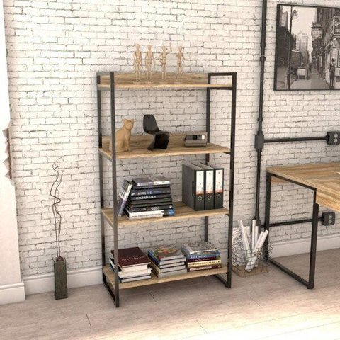 Estante de Livros Industrial Aço 80CMX145CM 4 Prateleiras Kuadra Marrom/Carvalho