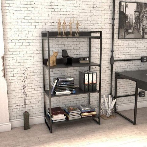 Estante de Livros Industrial Aço 80CMX145CM 4 Prateleiras Kuadra Preto/Onix
