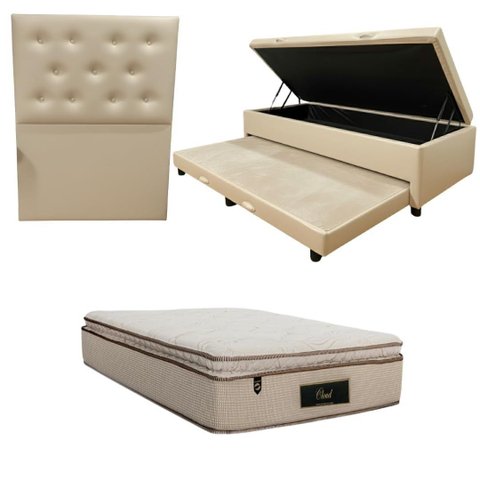 Cama Box Baú Solteiro com Auxiliar (Bicama) + Colchão Cloud Molas Ensacadas c/Pillowtop 32cm | Kit C