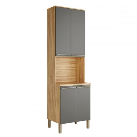 Paneleiro Napoli 4 Portas 3 Prateleiras 100% Mdf Amêndoa/chumbo - Rio Doce