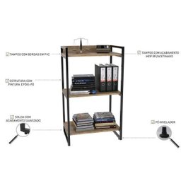 Estante para Livros Industrial 104cmx60cm 3 Prateleiras Kuadra - 5 Estante para Livros Industrial 104cmx60cm 3 Prateleiras Kuadra - 5