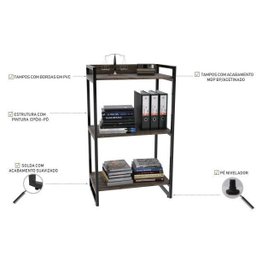 Estante para Livros Industrial 104cmx60cm 3 Prateleiras Kuadra - 5