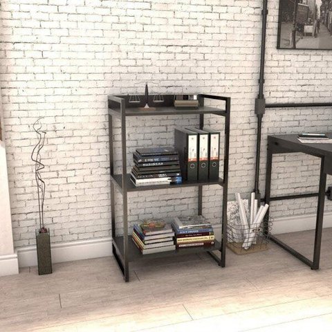 Estante de Livros Industrial Aço 60CMX104CM 3 Prateleiras Kuadra Preto/Onix