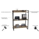 Ver imagem 5 de Estante de Livros Industrial Aço 80CMX104CM 3 Prateleiras Kuadra Marrom/Carvalho
