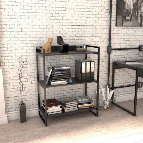 Estante de Livros Industrial Aço 80cmx104cm 3 Prateleiras Kuadra