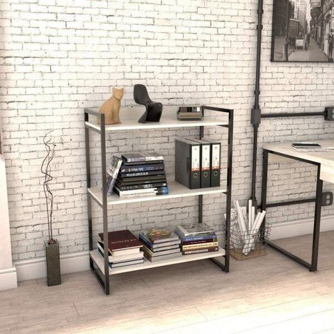 Estante de Livros Industrial Aço 80CMX104CM 3 Prateleiras Kuadra Branco/Snow