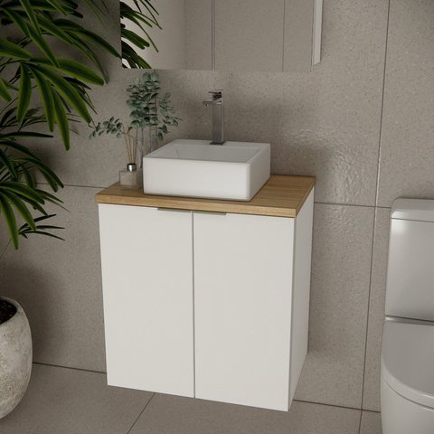 Gabinete de Banheiro com Cuba 60cm GAB4008 Nature Branco/Carvalho