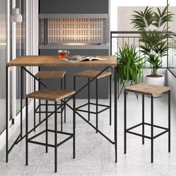 Conjunto Industrial Bancada com 4 Banquetas Quadra - Carvalh - 1