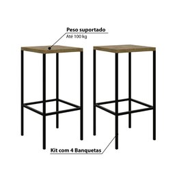 Conjunto Industrial Bancada com 4 Banquetas Quadra - Carvalh - 4