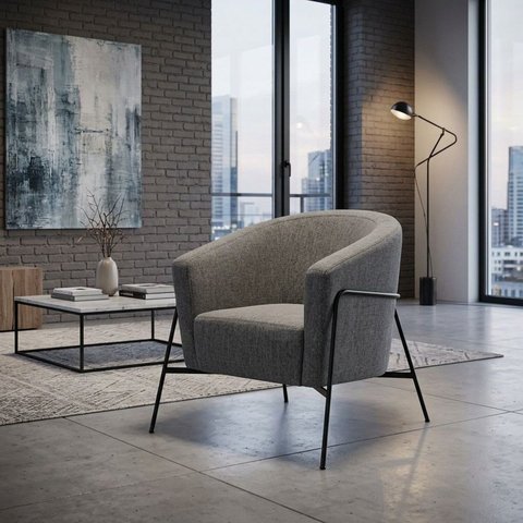 Poltrona Linho Mescla Base Metal Mallone