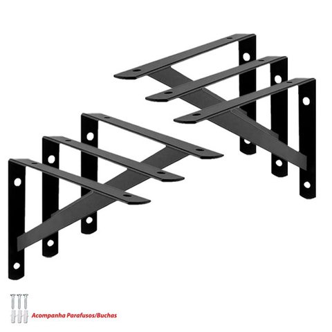 KIT 6 PEÇAS SUPORTE MÃO FRANCESA P/ PRATELEIRA DE 30CM- PRETA