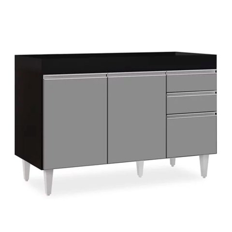 Balcão de Cozinha Lavanderia sem Tampo 02 Gavetas 120 cm - D’Rossi Beth Preto e Cinza