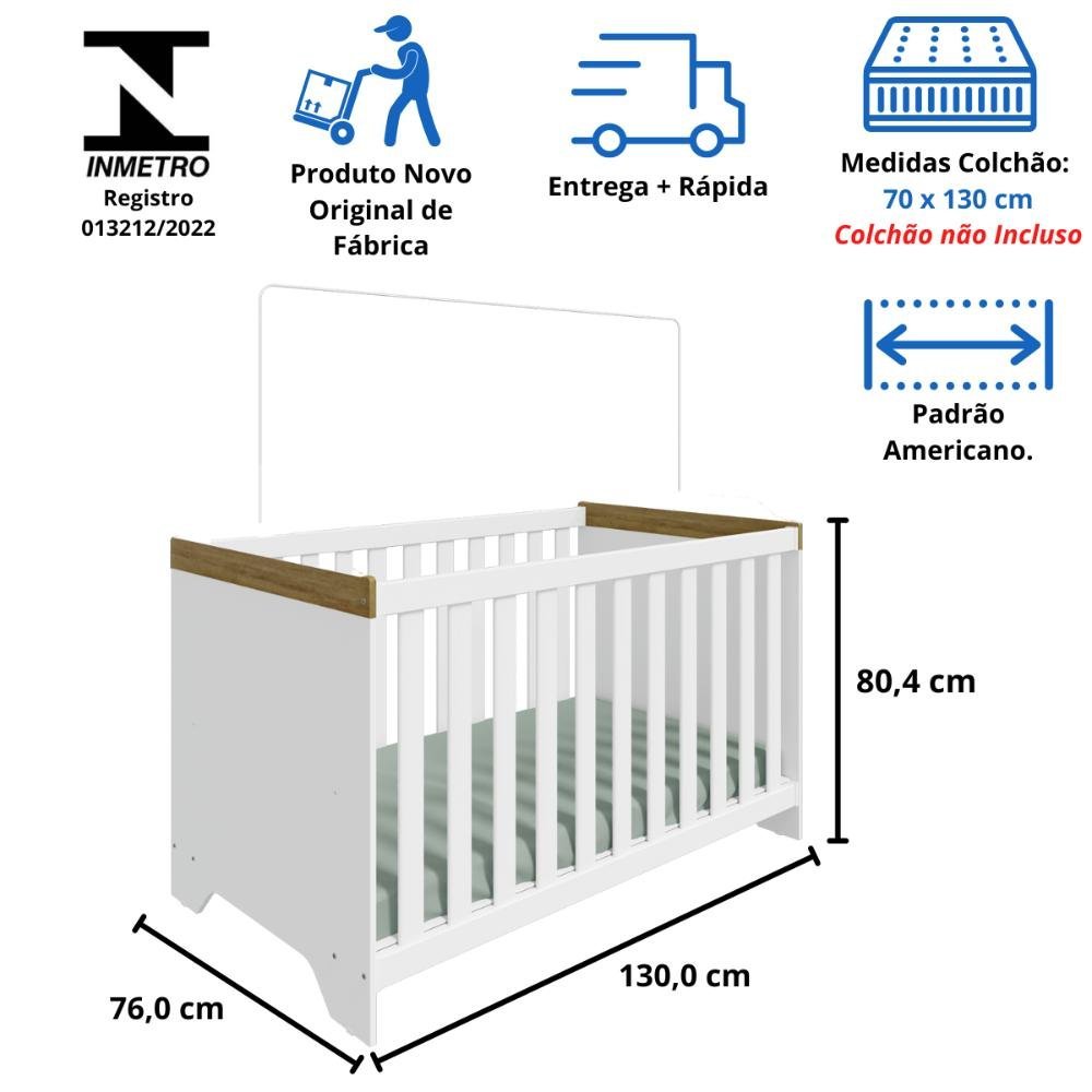 Quarto Bebê Completo Berço Americano Guarda Roupa 3 Portas Lisa Cômoda 3 Gavetas 100% MDF Zaky - 5