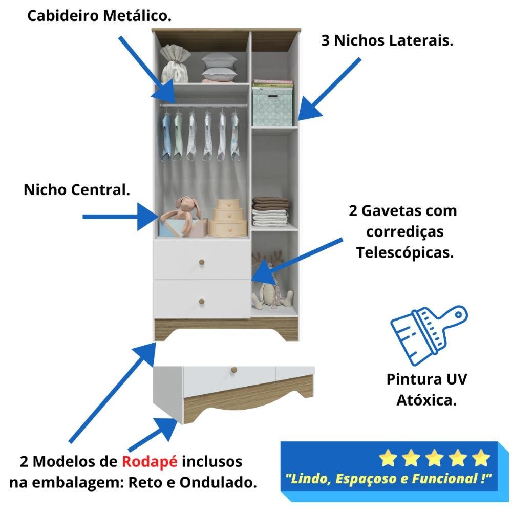 Quarto Bebê Completo Berço Americano Guarda Roupa 3 Portas Lisa Cômoda 3 Gavetas 100% MDF Zaky - 9