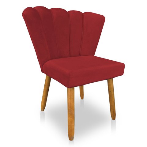 Cadeira Poltrona Flor Veludo Pés Palito Castanho - Pallazio Vermelho