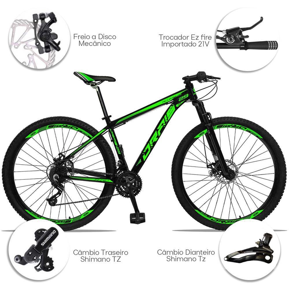 Bicicleta Aro 29 Drais 21V Shimano Câmbio Trocador MTB Preto/Verde 15" - 187 - 2