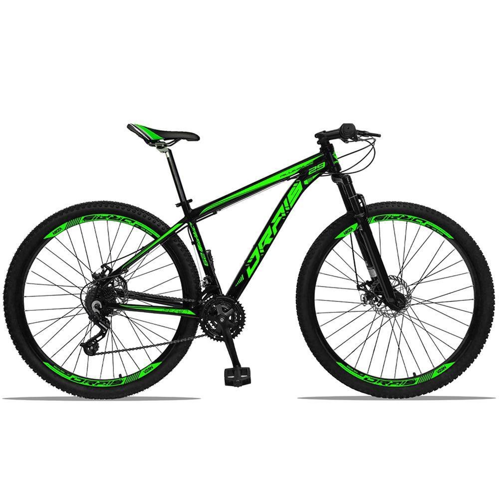 Bicicleta Aro 29 Drais 21V Shimano Câmbio Trocador MTB Preto/Verde 15" - 187