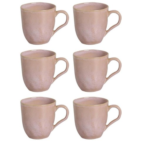 Jogo 6 Canecas Rosas 273ml Cerâmica Xícaras Chá Porto Brasil Litchi Degrade