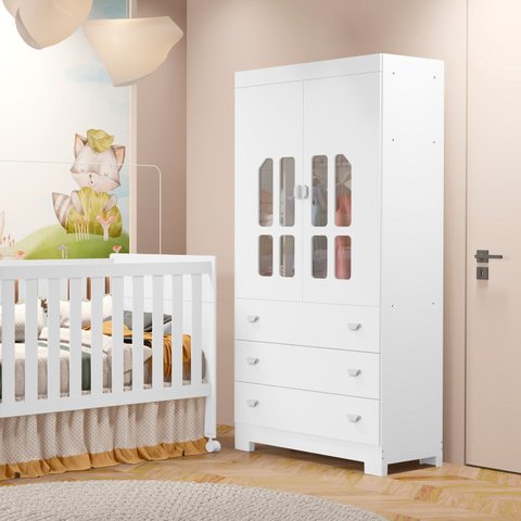 Guarda-Roupa Infantil 2 Portas Katatau Branco/Brilho