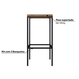 Kit Industrial com 2 Banquetas Altas - Carvalho/Preto - 3