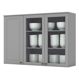 Armário Aéreo 3 Portas com Vidro 120 Cm Americana Cinza – Henn - 1