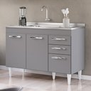 Ver imagem 2 de Balcão Gabinete com Pia Inox 120cm 3 Portas 2 Gavetas Suécia Cinza - Lumil Lumil Móveis
