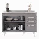 Ver imagem 6 de Balcão Gabinete com Pia Inox 120cm 3 Portas 2 Gavetas Suécia Cinza - Lumil Lumil Móveis