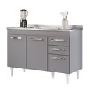 Ver imagem 1 de Balcão Gabinete com Pia Inox 120cm 3 Portas 2 Gavetas Suécia Cinza - Lumil Lumil Móveis