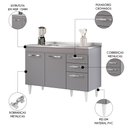 Ver imagem 3 de Balcão Gabinete com Pia Inox 120cm 3 Portas 2 Gavetas Suécia Cinza - Lumil Lumil Móveis