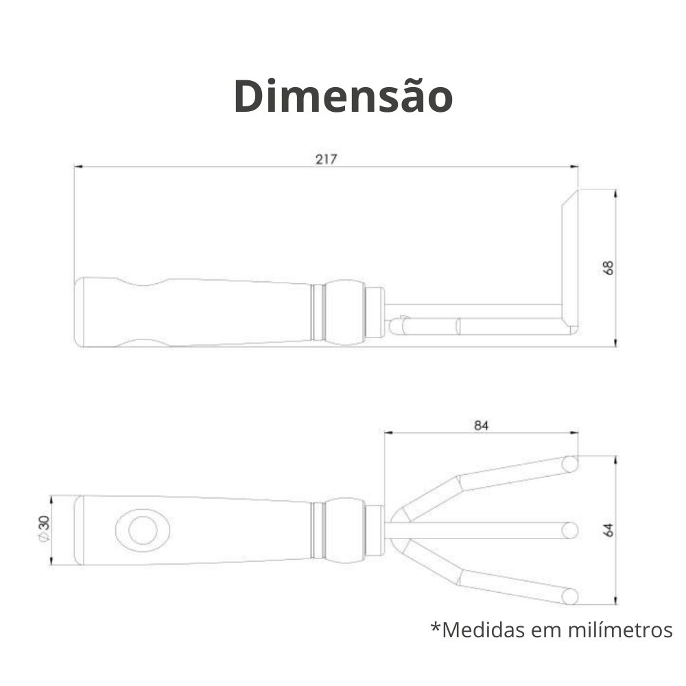 Ancinho de 3 Dentes Standard para Jardim Cabo de Madeira Nobre Durín - 3