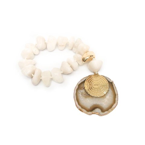Acessório Decorativo Colar de Mesa Pedra Quartzo Rolada com Oração do Pai Nosso