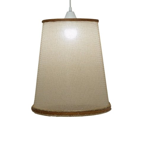 Lustre Pendente Luminária Madeira, Palha E Sisal 40 x 35 cm