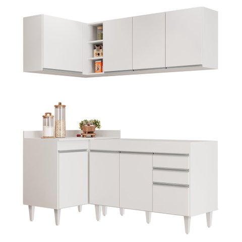 Armário de Cozinha Modulado de Canto Direito 4 Peças Cp37 Balcão sem Tampo Branco - Lumil Lumil Móve