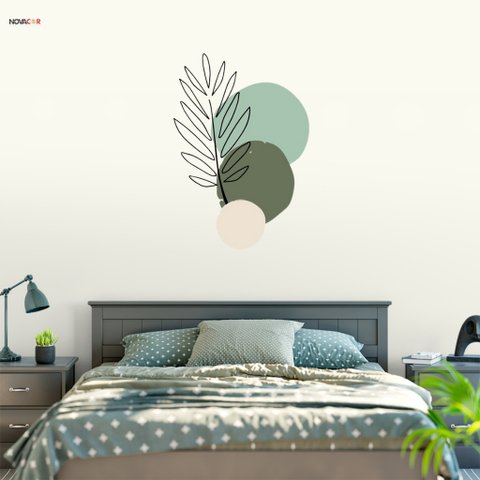 Adesivo de Parede Flor Bolas Tons Verdes Minimalista Raminho