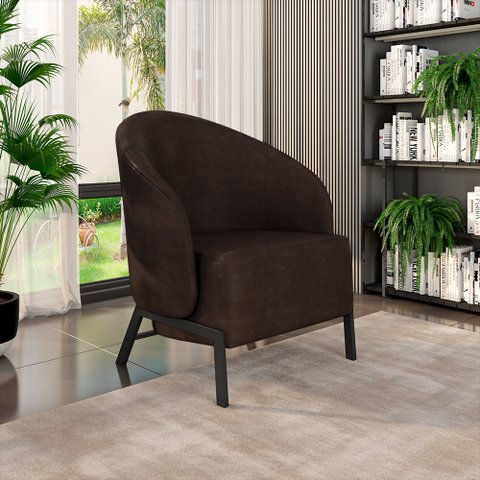 Poltrona Decorativa Sala de Estar Kenya Pés em Ferro Pu Preto/marrom G33 - Gran Belo