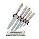 Ver imagem 1 de Conjunto de Facas para Cozinha Branco Estilo Mármore com Cepos - 6 Peças